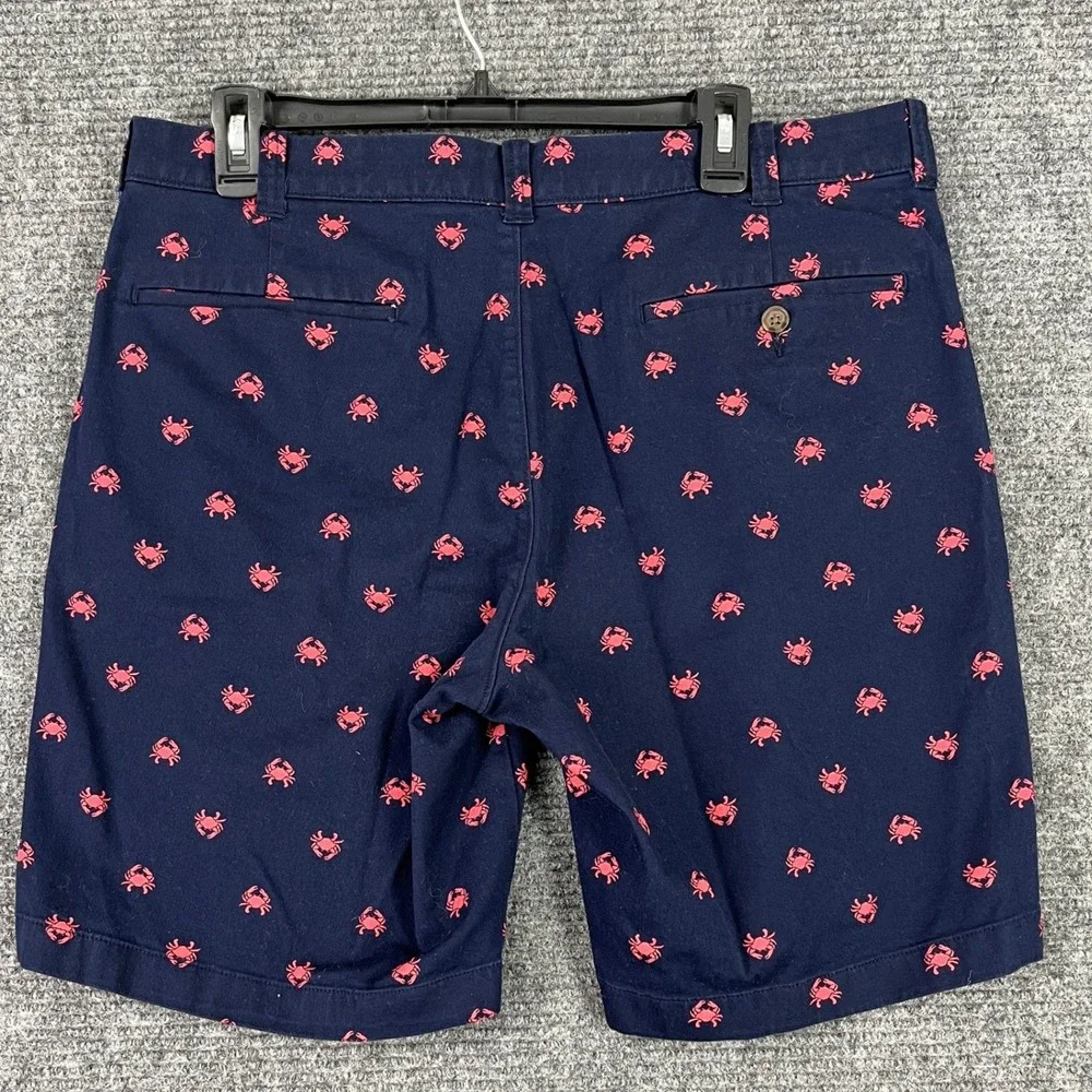 J.Crew Chino Shorts Mens 35 Crab Print Navy Blue Embroidered Summer Casual